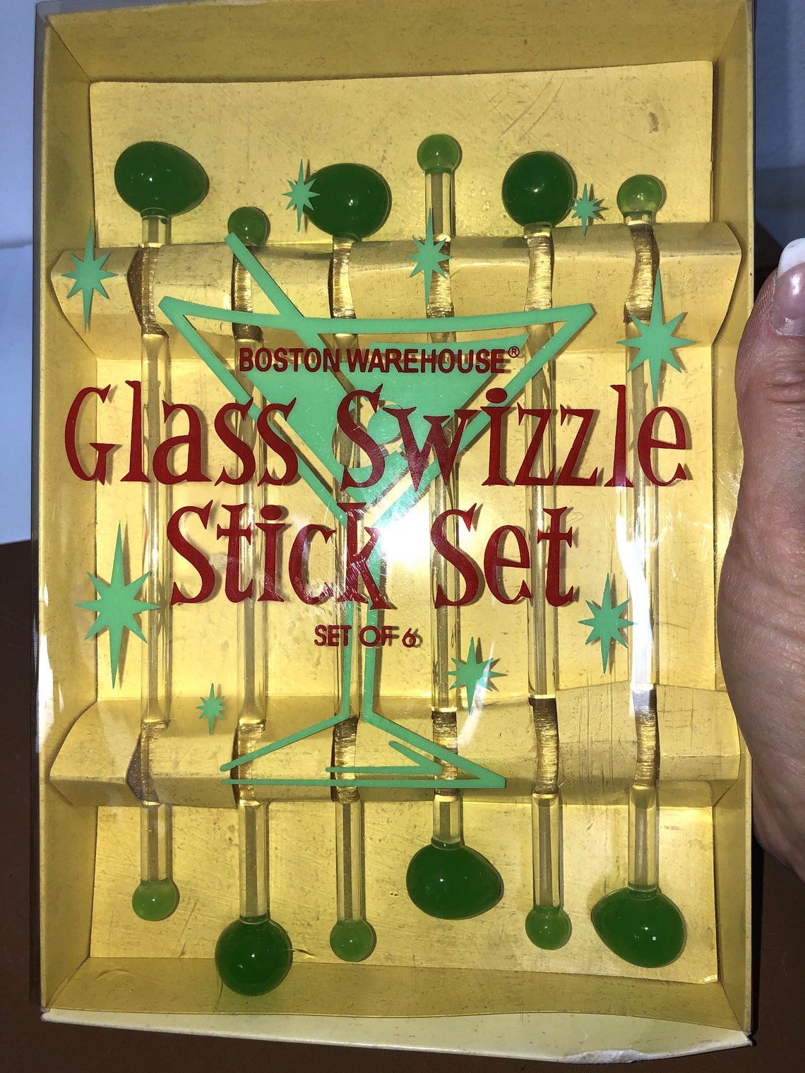 6 Mid Century Glass Olive Swizzle Sticks Light Green Olive Etsy