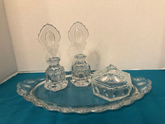 Vintage Le Smith Vanity Tray Dresser Set Vintage Le Smith Vanity Tray, Clear Glass Vanity Tray For Dresser