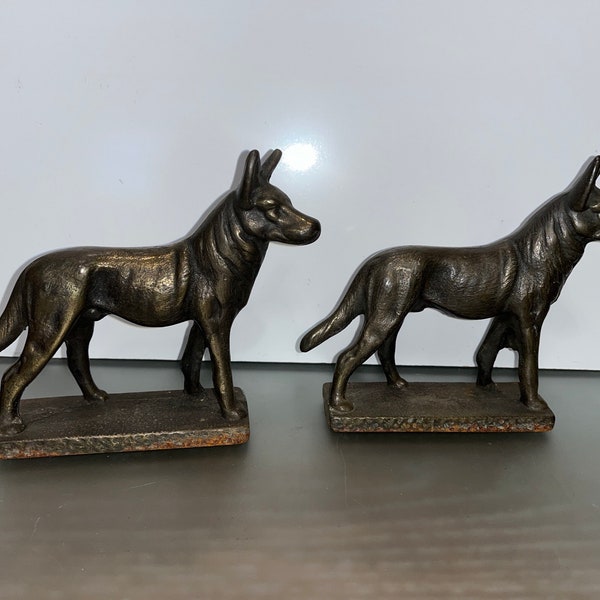 Pair of Antique Cast Iron Shepard Bookends, Antique Cast Iron German Shepard Book Ends, Antique 1920 German Shepard Book Ends, Rare