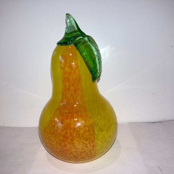 Vintage Art Glass Pear Paper Weight, Signed Kerry Zimmerman Pear, Kerry Zimmerman 2003 Pear Paperweight, Large 6" Glass Pear, READ