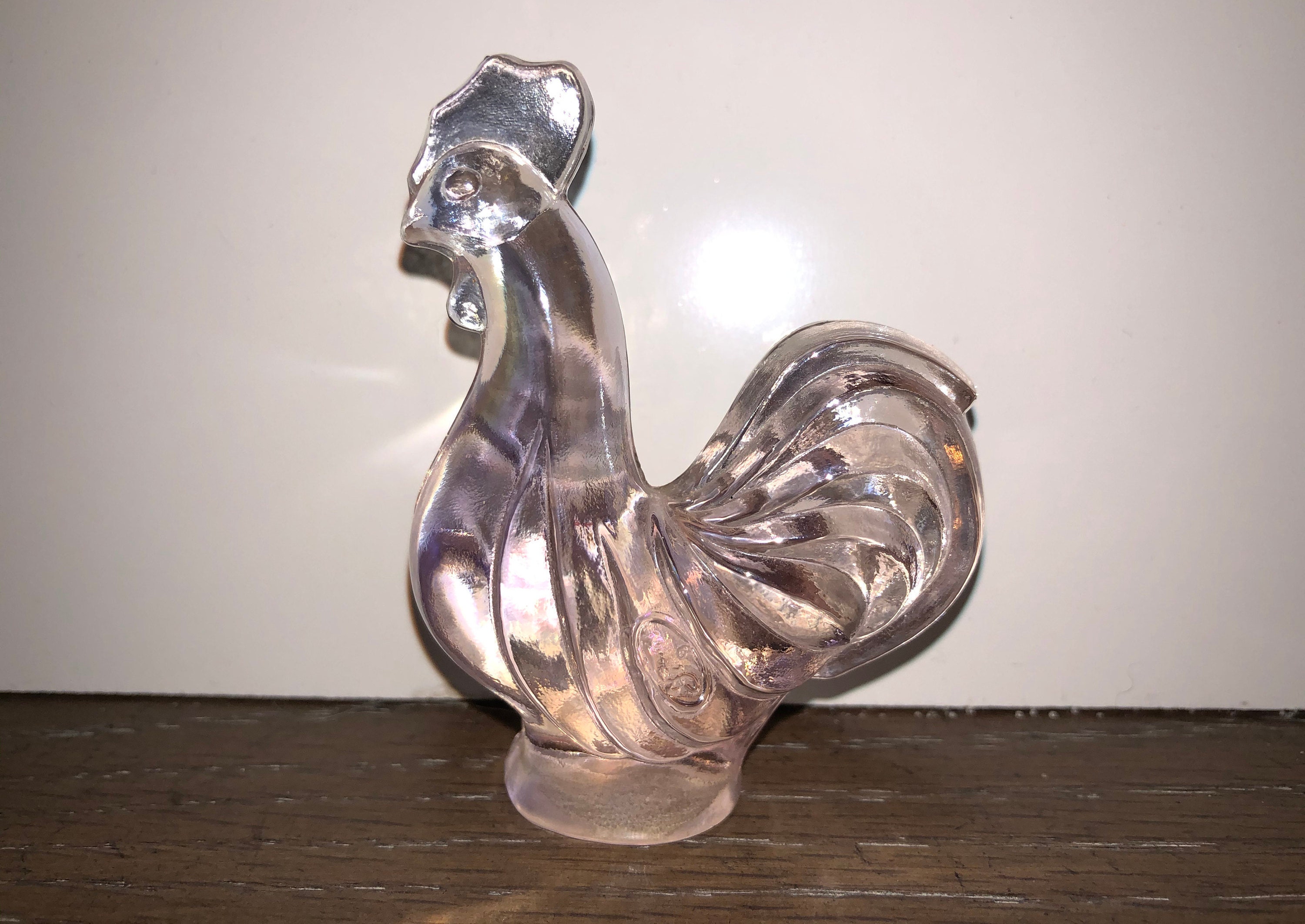 Fenton Pink Iridescent Rooster Figure, Vintage Fenton Carnival