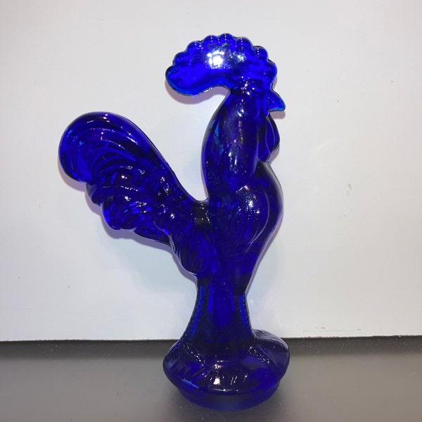 Vintage Cobalt Blue Rooster Figure, Vintage Cobalt Glass Rooster, 4 1/2" Cobalt Art Glass Chicken Figure, Cobalt Blue Rooster Figure