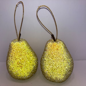 2 Vintage Beaded Fruit, Yellow Beaded Pear, Beaded Pear, Beaded Faux Fruit, Artificial Fruit for Display, Vintage Fruit Decor, Yellow Pear