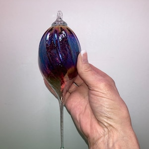 Vintage Blown Glass Tear Drop Ornament, Art Glass Purple Gold Iridescent Ornament, 8&quot; Tear Shape Tree Ornament, Studio Art Teardrop, Mint