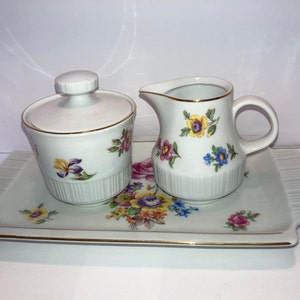Vintage CP German Floral Sugar Set, Vintage Hand Painted CP German Cream Sugar, Germany Small Serving Tray, Vintage Tea Set Mint