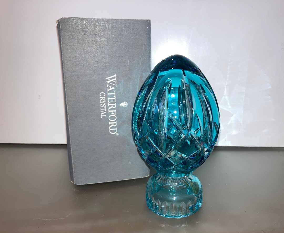 Waterford Crystal Turquoise Egg, Waterford Lismore Egg on Stand