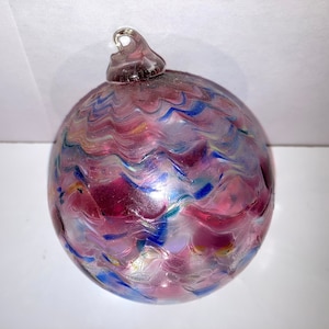 Art Glass Blown Glass Ornament, Handmade Art Glass Clear Rainbow Ornament, Hand Blown Confetti Glass Ornament,Art Glass 3 1/2&quot; Ornament Ball