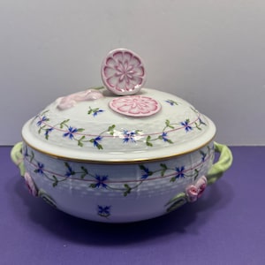 Vintage HEREND Blue Garland Round Vegetable, Herend 9&quot; Covered Bowl, Herend Lidded Turreen, Herend 24 Pink Fruit Lidded Bowl, Mint