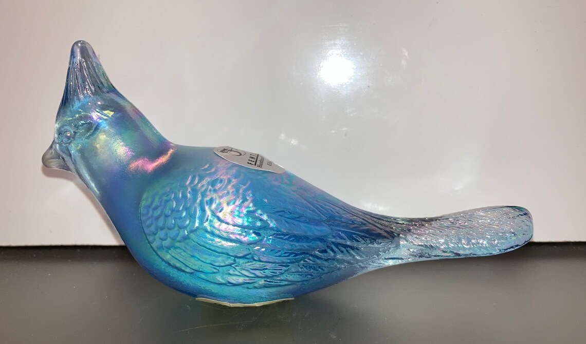 Fenton Iridescent Blue Cardinal Bird Vintage Fenton Etsy