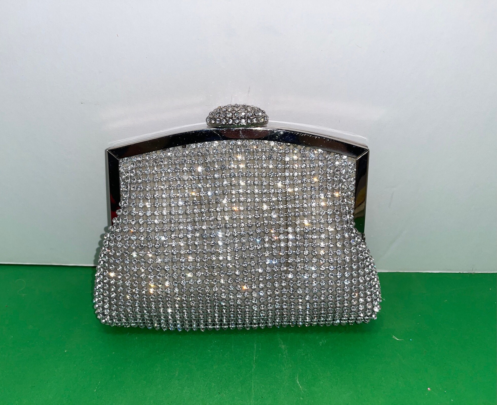 2 Pieces Women's Triangle Clutch Bling Glitter Evening Bag Round Ball  Crystal Tassel Purse Shoulder Rhinestone Purse