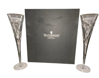 Pair of Vintage Waterford Wishes Flutes, Waterford Love and Romance Flutes, Waterford 139903, Waterford 11" Wedding Flutes, New in Box