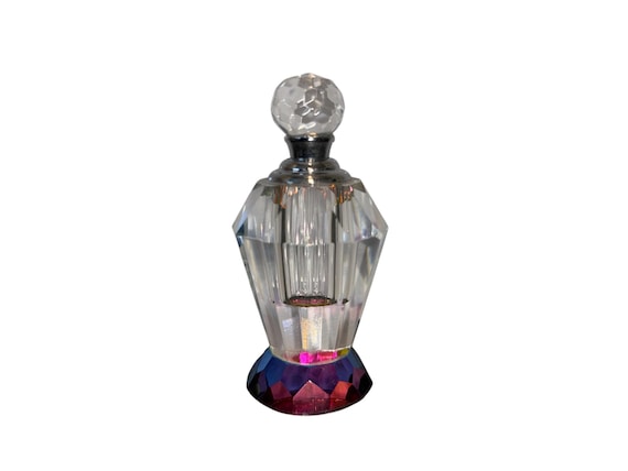 Iridescent Perfume Bottle, Iridescent Glow Glass Perfume Bottle, Iridescent Perfume Bottle with Faceted Stopper, 3 1/2" Perfume Bottle, Mint