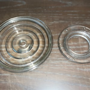 2 Antique Candle Drip Protectors, Vintage 5" Glass Bobeches, Vintage Chandelier Candle Protectors, 3 1/2" Chandelier Bobeche Cups, 5 Prisms
