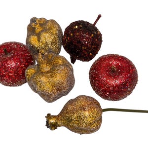 6 Vintage Beaded Fruit, Beaded Fruit, Beaded Apple, Beaded Pomegranate, Iridescent Beaded Fruit Basket, Mid Century Beaded Fruit, Faux Fruit