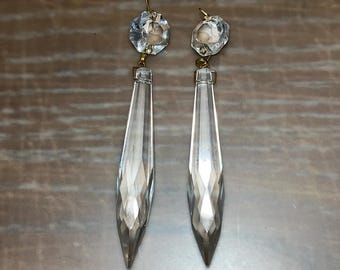 2 Sets of Antique Crystal Prisms, Antique chandelier 3 1/2" Prism Sets, Gold Pin replacement crystal, 3" Prism, 1/2" Octagon