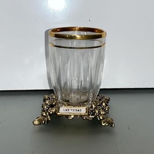 Vintage Gold Trimmed Glass Toothpick, Gold Footed Flowers Toothpick, Momentos Toothpick Holder, Las Vegas Frosted Toothpick, Good