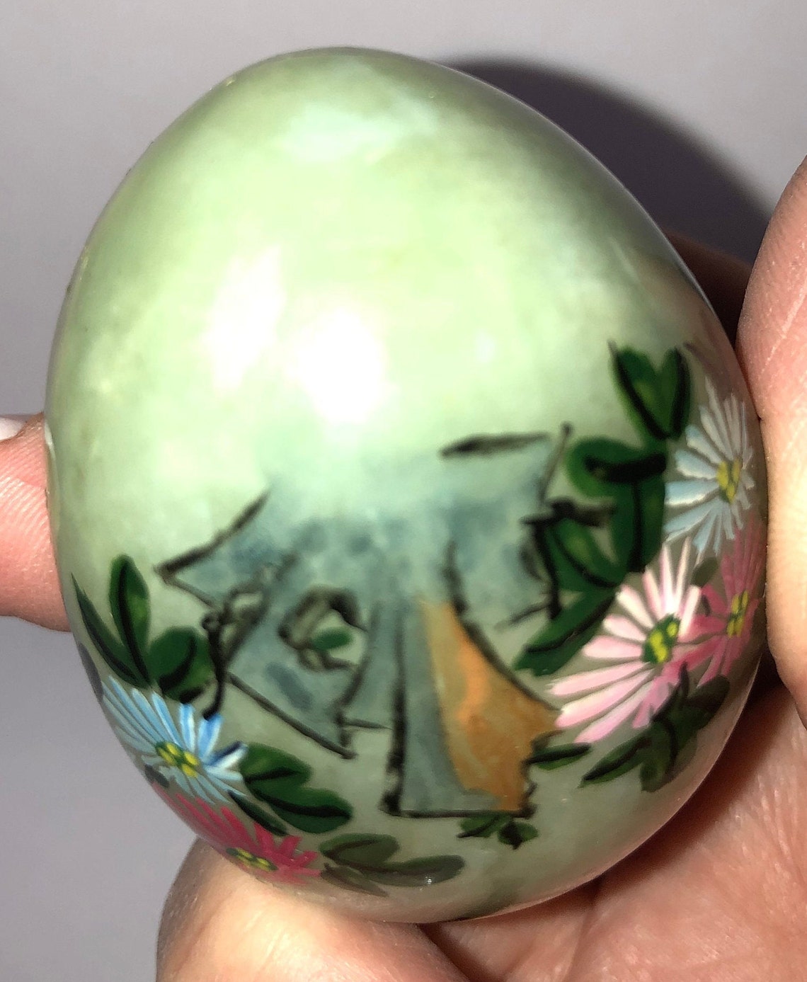 Painted Jade Egg Asian Floral Painted Jade Egg Natural Etsy