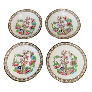 4 Vintage Coalport Indian Tree 3&quot; Butter Pat, Coalport Indian Tree Scalloped Dish, Coalport England Indian Tree Tea Bag Plate, Mint