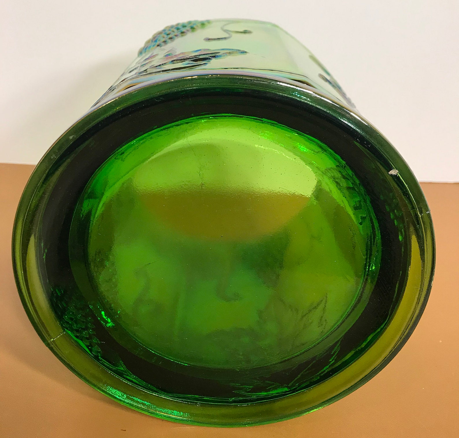 Vintage Indiana Green Carnival Glass Harvest Grape Canister Etsy