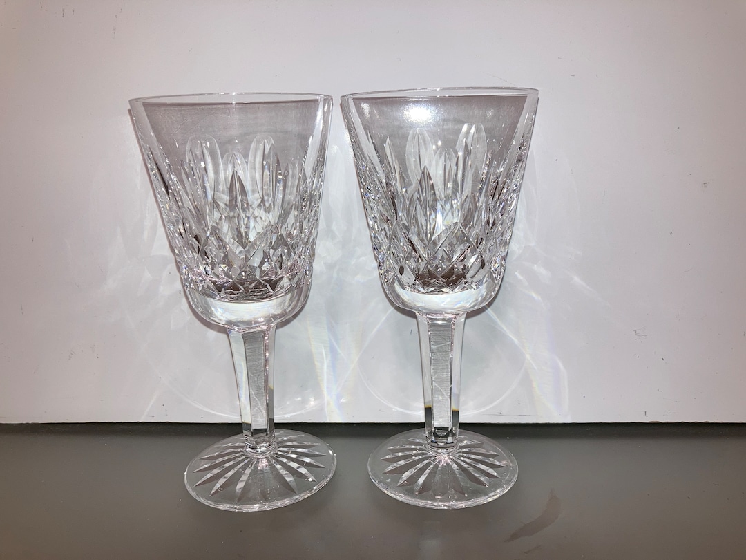 2 Vintage Waterford Lismore Wine Glasses, Waterford White Wine Goblets, Signed Waterford Lismore