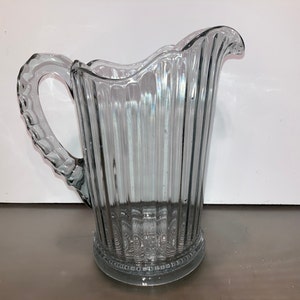 Antique McKee Glass Pitcher, Antique McKee Prism Clear 8" Water Pitcher, McKee Smoke Tinted Glass Pitcher, Good