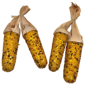 Vintage Beaded Corn, Beaded Artificial Corn, Beaded Corn with Husks, Beaded Artificial Corn, Faux Corn, Foam Faux Corn Cobs