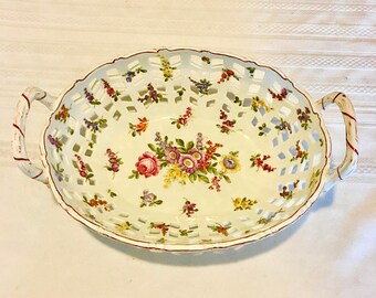 Vintage Oval Handled Dish~8 Hrs Research Shows Nothing~No Info Found~Excellant Condition~Beautiful~Signed T M China in Gold or F M China