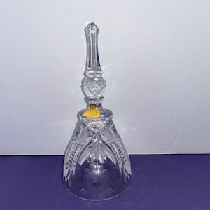 Vintage German Crystal Bell, West German Etched Flower Christmas Bell, 7 1/2" Crystal Dinner Bell Etched Floral, German Crystal Bell, READ