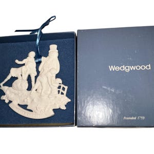 Vintage Wedgwood Merry Christmas Ornament, Wedgwood White Jasper Victorian Ornament, Wedgwood Snowman Ornament, in the Box