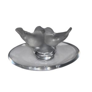 Lalique Love Bird Ring Bowl Dish, Lalique Frosted Birds, signed Lalique Pin Tray, French Crystal Lalique Kissing Birds Ring Holder, READ