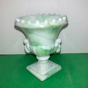 Vintage Green Slag Urn Glass Toothpick, Vouge Green White Glass Toothpick Holder, Vouge USA Urn Toothpick Holder, USA Glass Toothpick, Mint