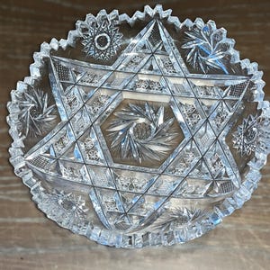 Antique American Brilliant Candy Dish, ABP Stars Cut Glass Dish, Hobstar 6&quot; Low Bowl, ABP Cut Glass Sawtooth Dish, Pinwheel Scalloped Bowl