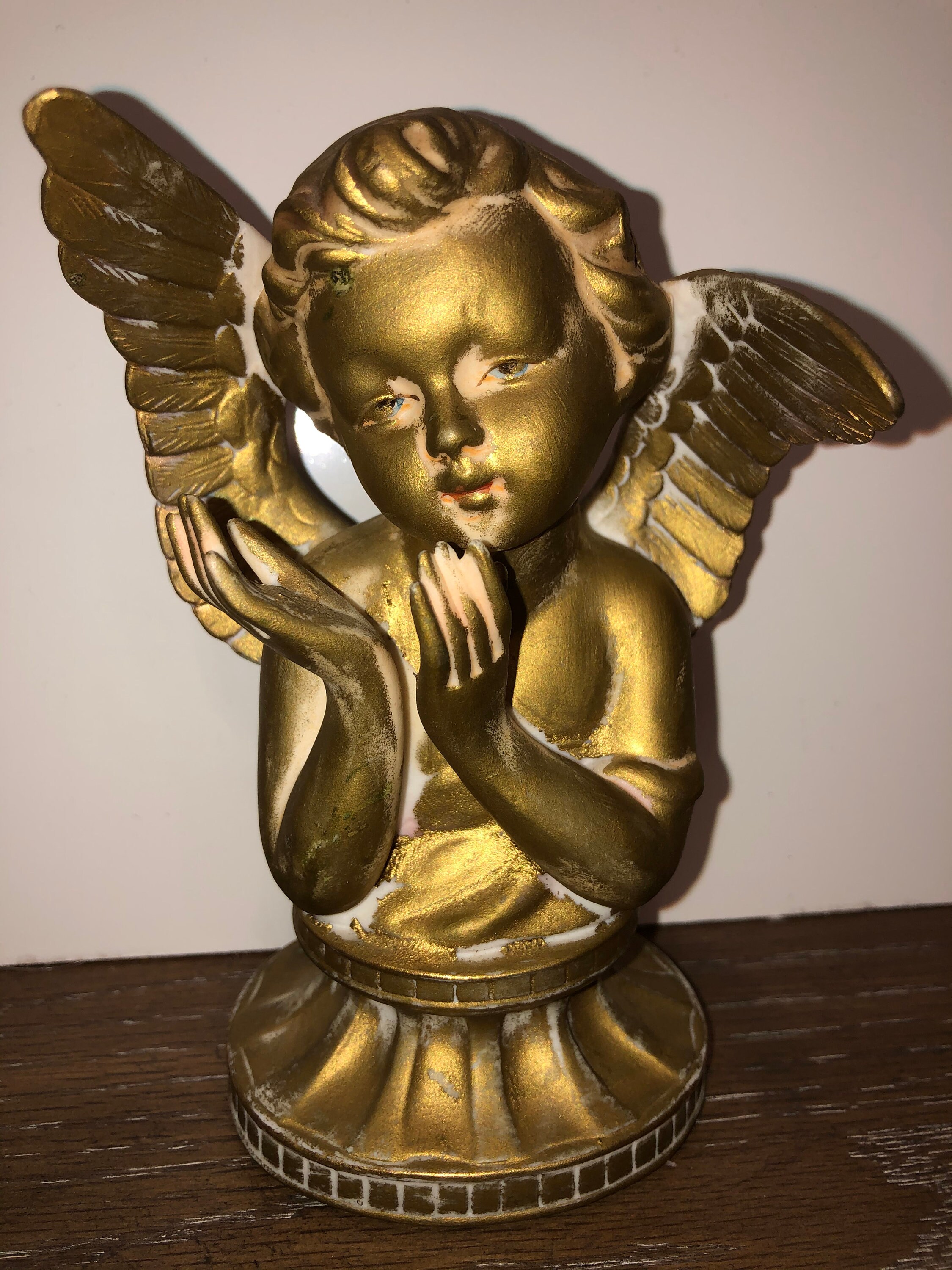 Vintage Gold Angel Bust Mid Century Gold Painted Bisque Etsy