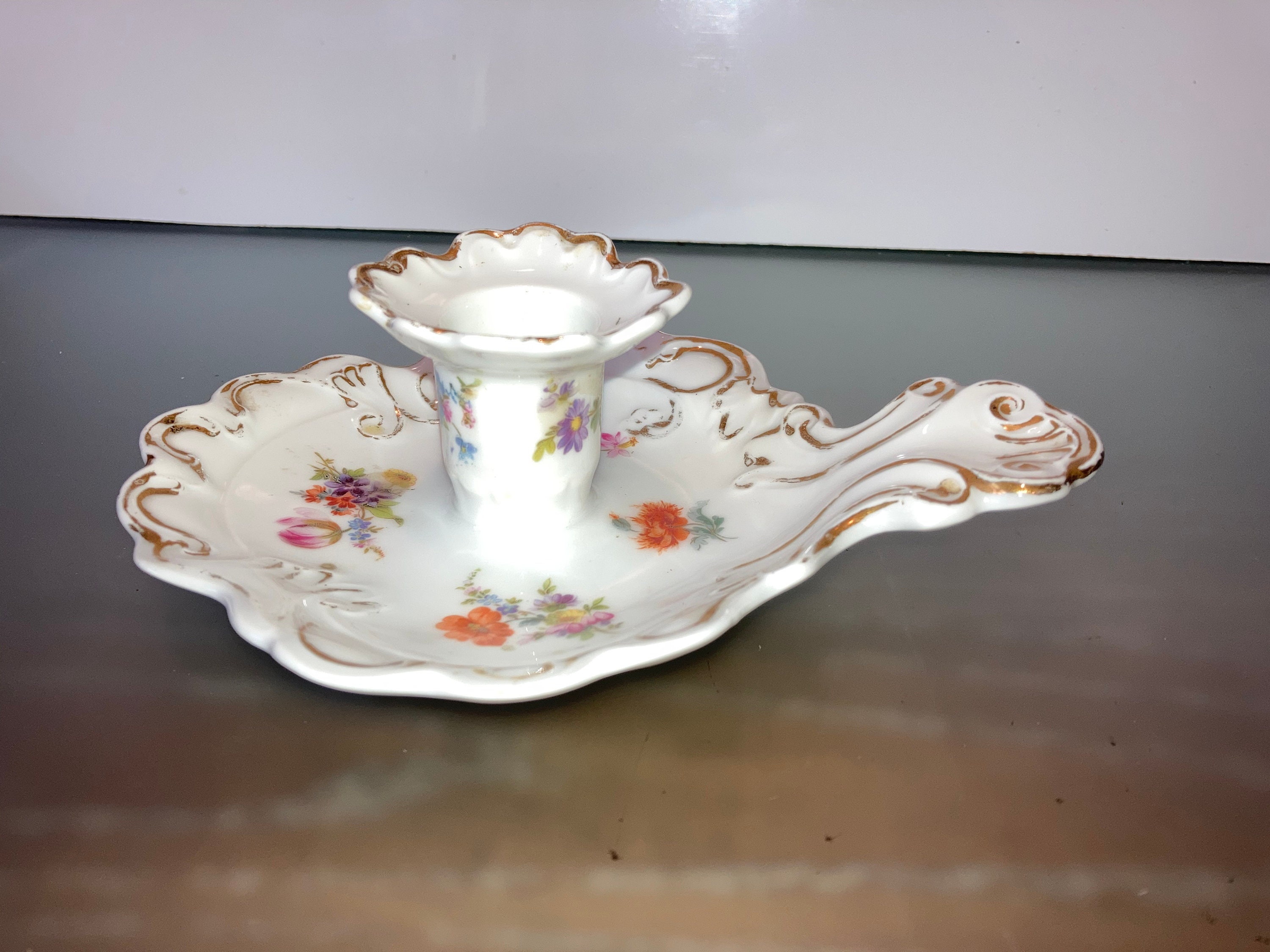 Vintage Limoges Handled Candle Holder Painted Porcelain Gold Etsy