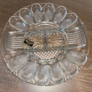 Vintage Smith Hobnail Egg Dish, Smith Heritage Egg Plate, 11&quot; Deviled Egg Relish Platter, Clear Hobnail Deviled Egg Plate, Relish Tray, Mint