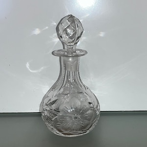 Vintage Etched Flowers Perfume Bottle, Etched Floral Perfume, Beaded Czech Floral Perfume Bottle, Bohemian Crystal Perfume Bottle, Mint