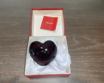 Baccarat Red Crystal Heart, Signed Baccarat Heart Paperweight, Baccarat Red Crystal Puffy Heart, Baccarat France Heart Paperweight, In Box