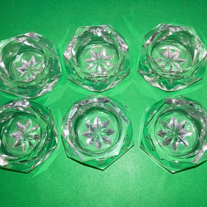 6 Round Cut Glass Salt Cellar, Faceted Sides Crystal Cut Salt Cellars, Faceted Small Hexagon Crystal Dish, Antique Salt Cellars Star Bottom