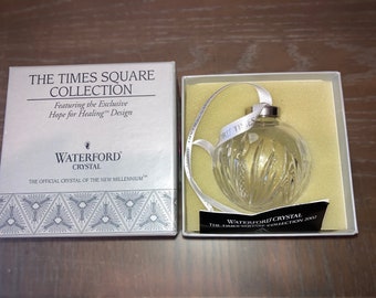 Waterford Crystal 2002 Times Square-ornament, Waterford Healing Ball-ornament, Kristallrunda signerade Waterford-ornament, Nytt i låda