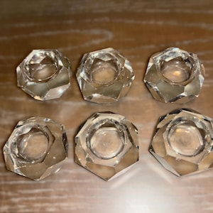 6 Faceted Crystal Salt Cellar, Faceted Sides Crystal Cut Salt Cellars, Faceted Small Hexagon Crystal Dish, Antique Salt Cellars Clear Bottom