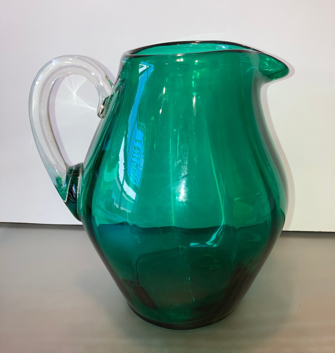 Vintage Blenko Emerald Green Blown Glass Pitcher Art Glass 8 Etsy