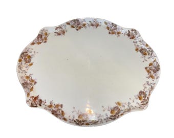 Bandeja de porcelana antigua, bandeja de tocador grande vintage de porcelana, diseño floral pintado a mano, 40,6 x 33 cm, bandeja de tocador festoneada, buena calidad.
