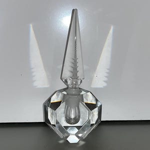 Mid Century Hollywood Regency Perfume Bottle, Vintage Cut Crystal Heavy Perfume Bottle, 6&quot; Faceted Crystal Perfume Bottle, Excellent