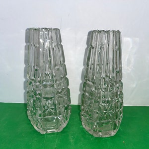 Pair of Antique American Brilliant 5&quot; Flower Vase, 5&quot; ABP Stars Cut Glass Vase, Antique Sharp Cut Glass Vase, Cut Glass Vases, Excellent