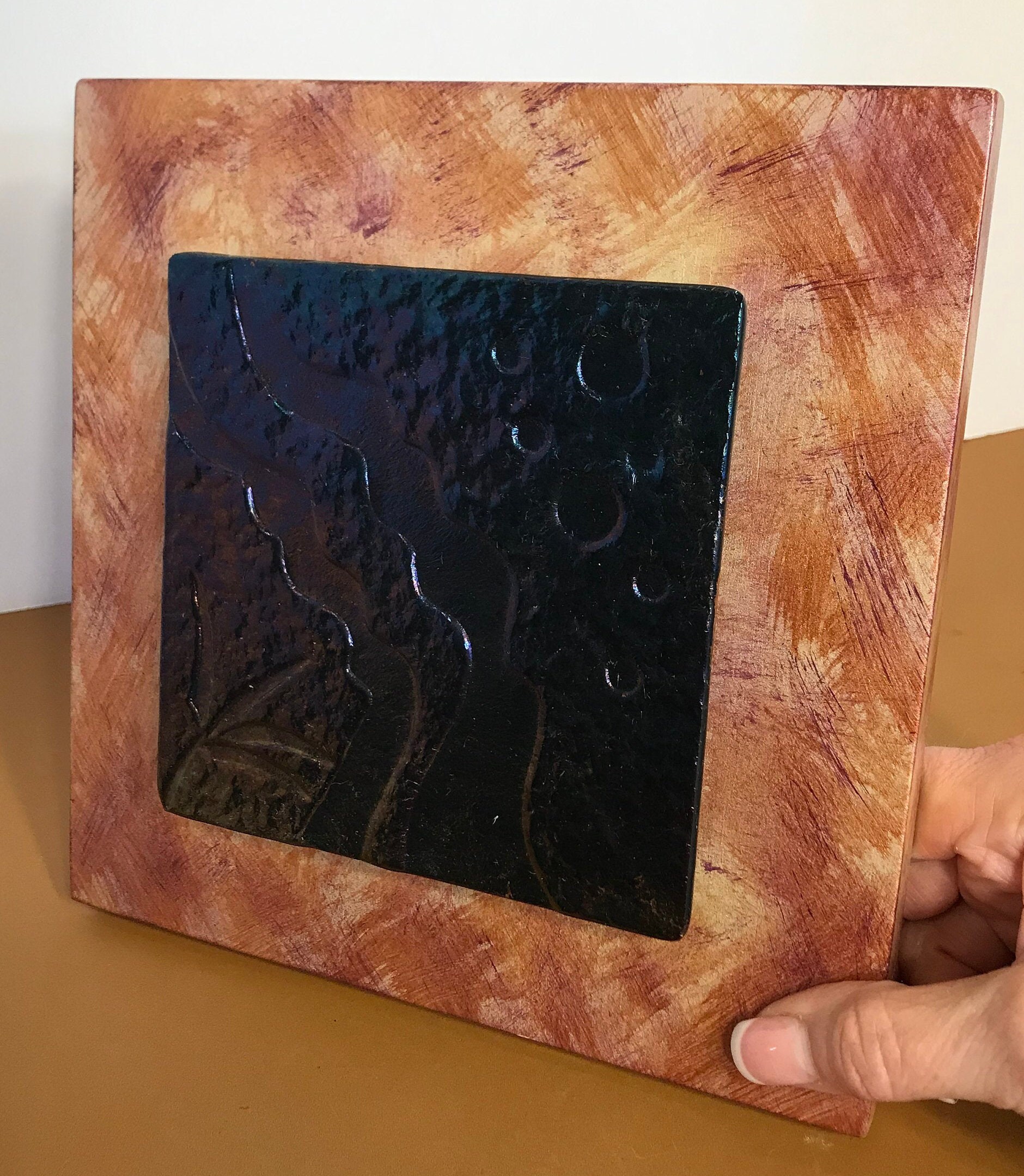 Iridescent Studio Art Glass Tile Art Glass Mounted Tile Etsy