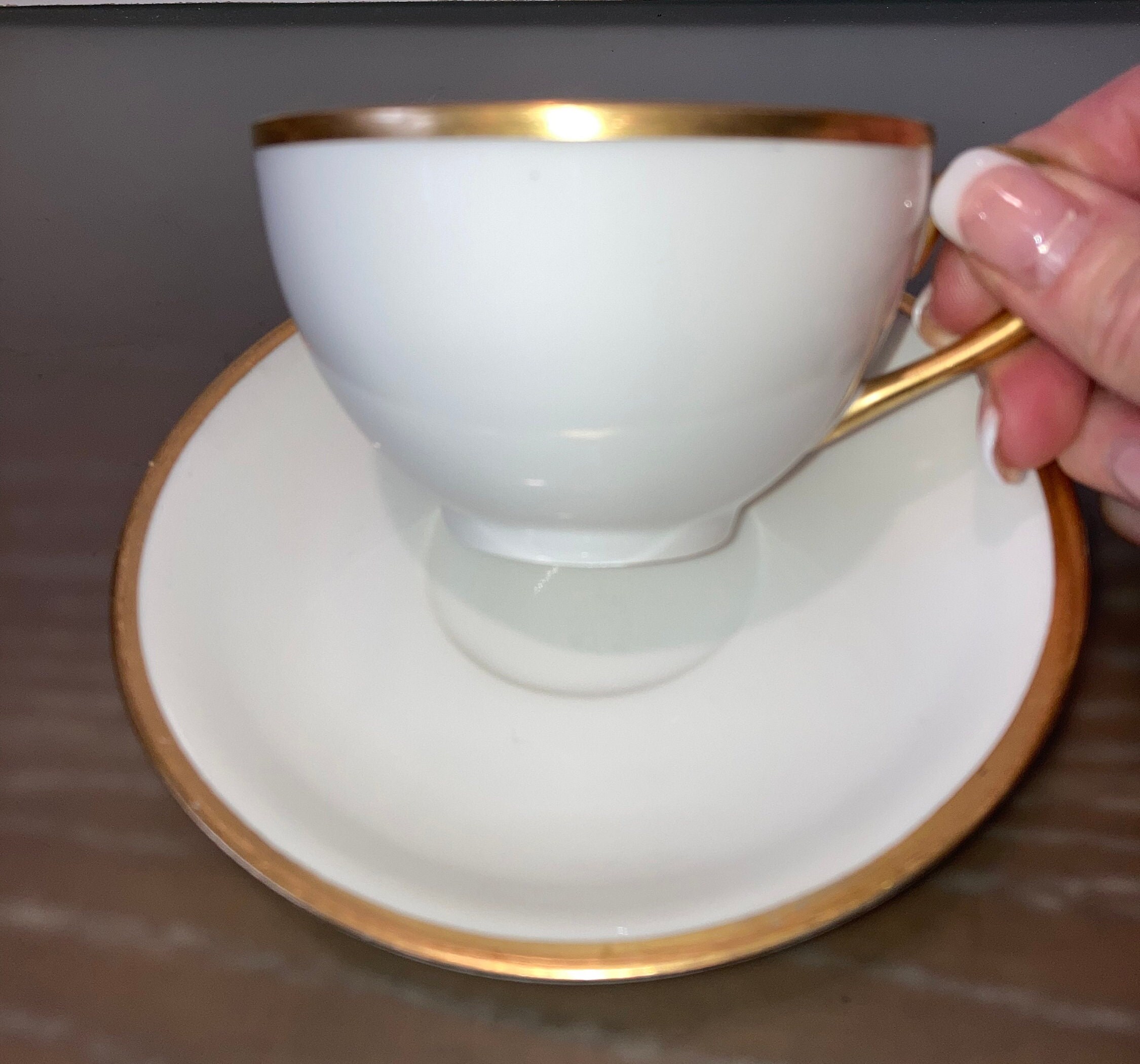 Vintage JP France Tea Up, Vintage French White Gold Trim Cup
