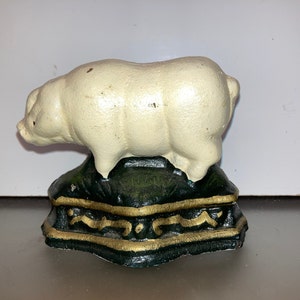 Vintage Gusseisen Schwein, altes Gusseisen Schwein auf Stand, 3 &quot;bemaltes Gusseisen Schwein, Vintage Gusseisen Schwein Skulptur, Gusseisen Schwein Türstopper