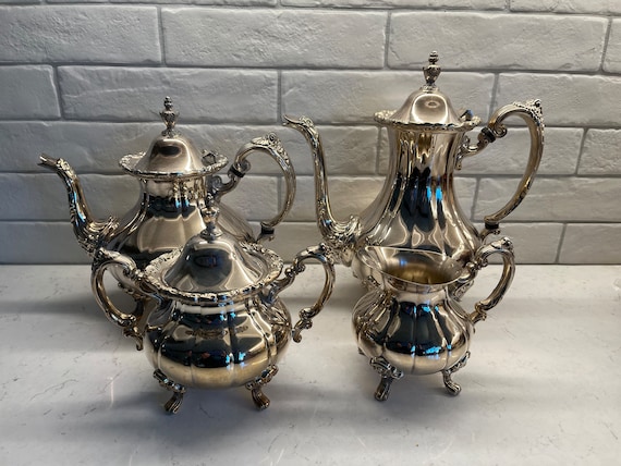 Vintage Coffee Set, Large Silver Plate Tea Set, 4 Piece Silver