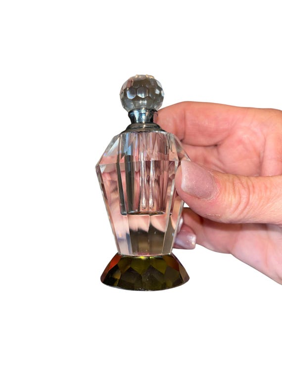 Iridescent Perfume Bottle, Iridescent Glow Glass Perfume Bottle, Iridescent Perfume Bottle with Faceted Stopper, 3 1/2" Perfume Bottle, Mint View 2