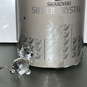 Swarovski Small Cat, Swarovski Faceted Cat Spring Tail, Swarovski 7659 NR 031, Signed Swarovski Cat Metal Tail, in Box, Mint